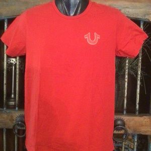 TRUE RELIGION RED MENS APPLIQUÉD T-SHIRT